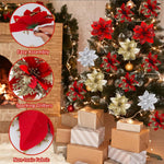 HASTHIP Christmas Poinsettia Flowers for Tree and Home Decor 12 pcs featuring 4 designs | 5.5 in ornaments in red and gold