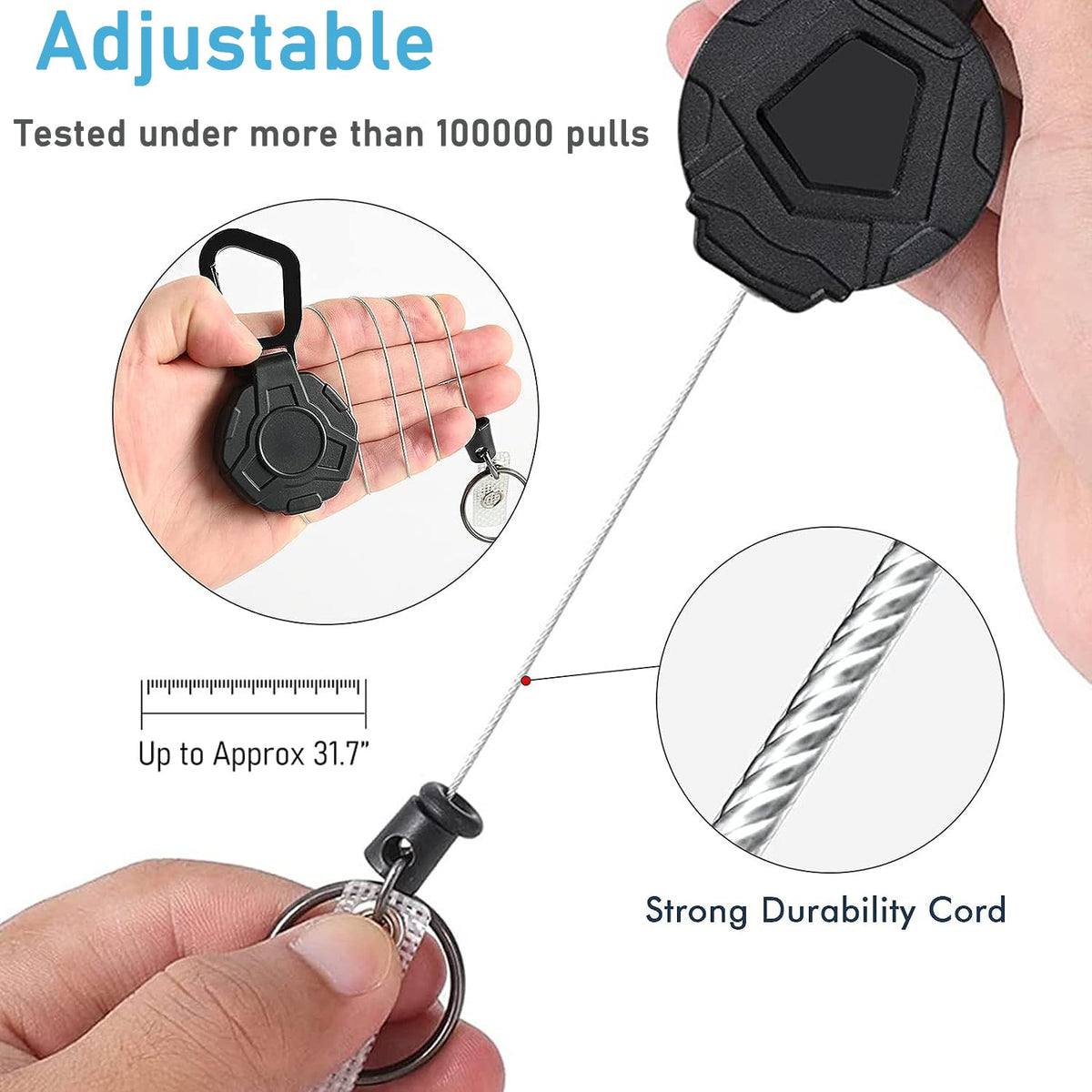 HASTHIP Retractable Keychain for ID Badge and Keys with 31.7 in Metal Reel | Stainless Steel Wire
