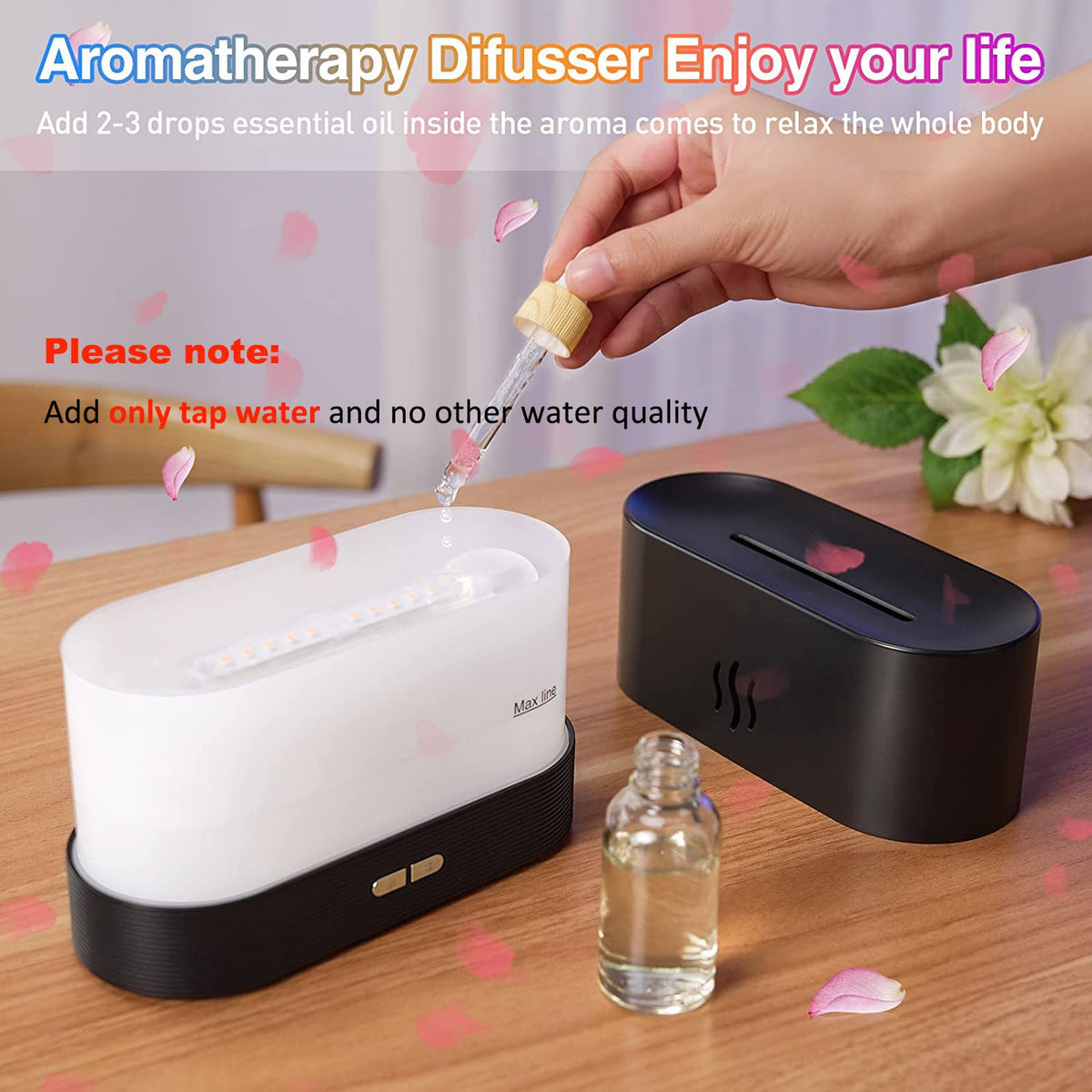 HASTHIP Air Humidifier for Bedroom with 180ml Tank and Ultrasonic Cool Mist | 7 Color Flame Light