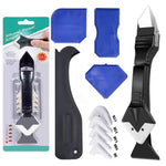 HASTHIP® Juego de 11 Herramientas de Calafateo 3 en 1,Cabeza Acero Inoxidable con 5 Almohadillas Silicona Reemplazables,Removedor y Aplicador Sellador para Cocina Baño Ventanas y