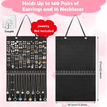 HASTHIP Hanging Jewelry Organizer for Earrings and Necklaces with 140 Holes and 16 Hooks | Felt Display Holder 57×34.5 cm