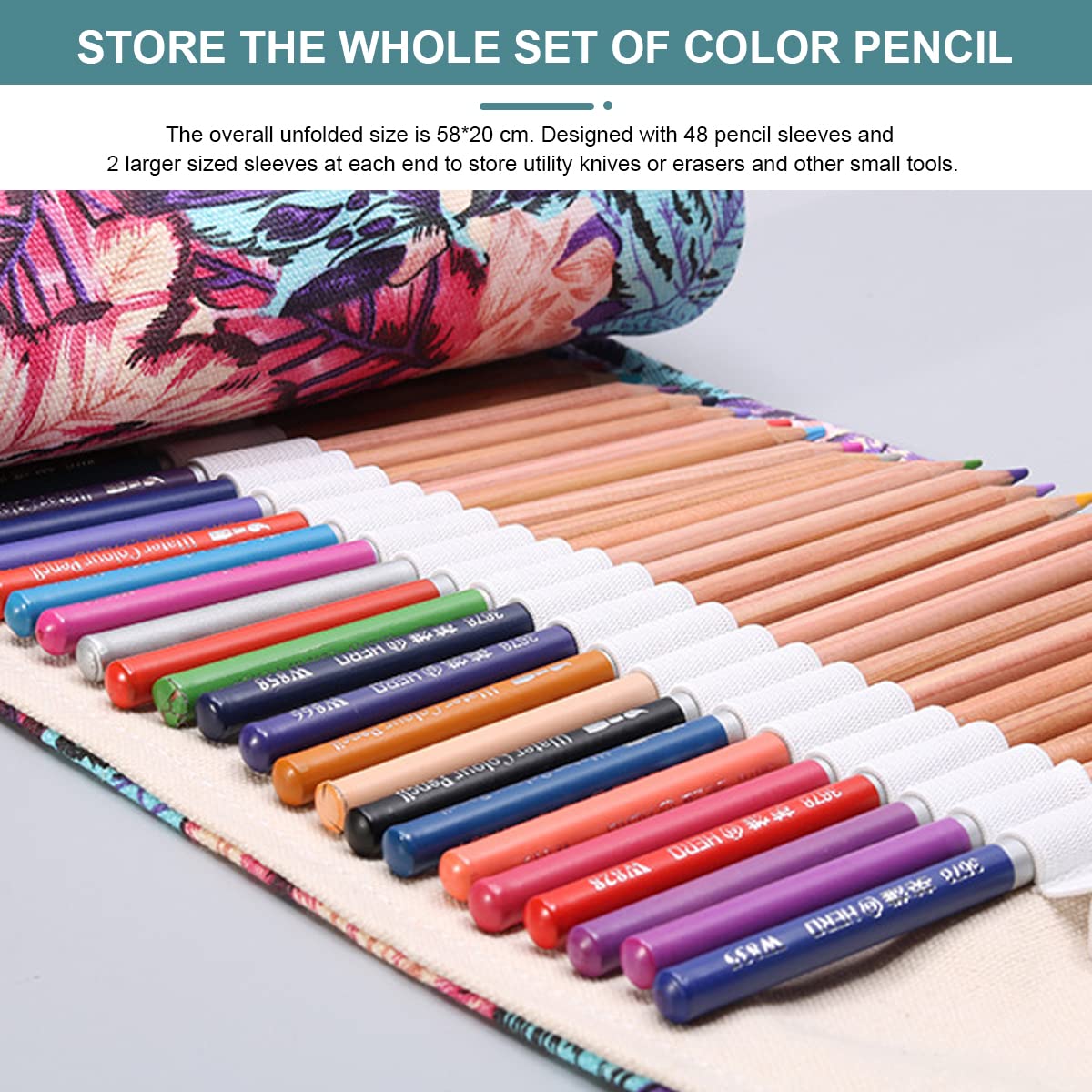 HASTHIP Pencil Wrap Case for Artists with 72 Slots and Separate Sleeves | Canvas Roll Up