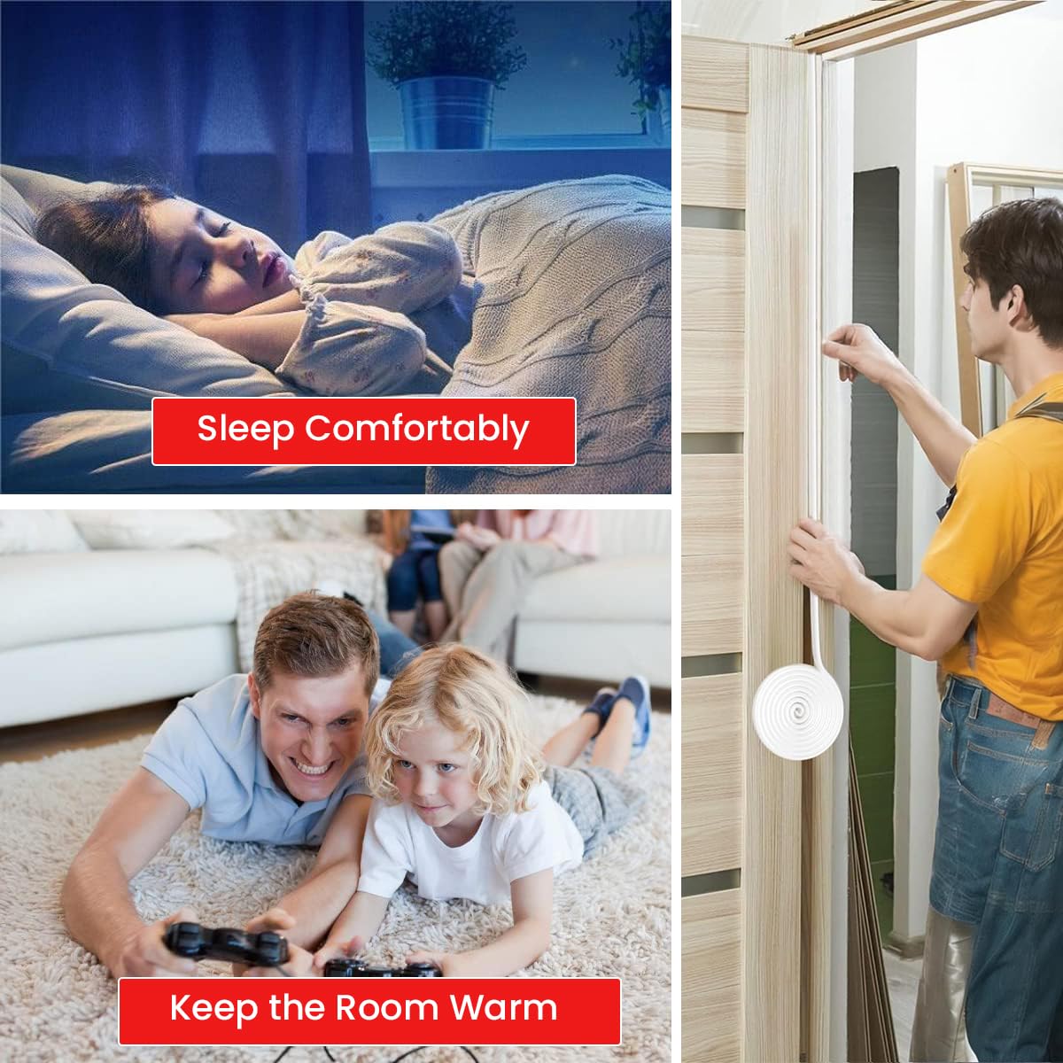 HASTHIP Door Seal Strip for Doors and Windows with 19.69ft Cuttable Hollow Frame | White TPE Rubber Noise Reduction