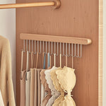 HASTHIP Wooden Hanger for Clothes with 12 Hooks 41x8cm | Sliding Wall Mounted Rack