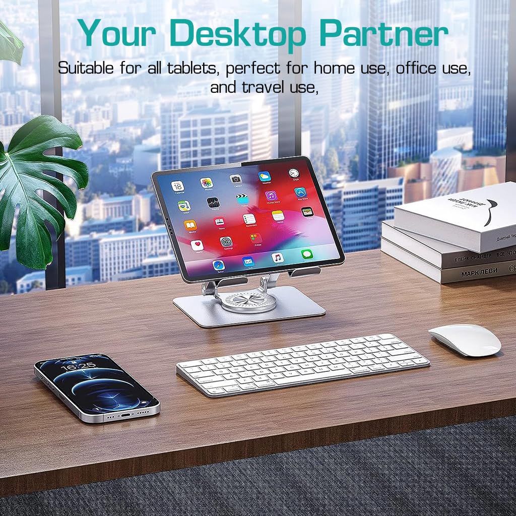 HASTHIP® Tablet Stand, Metal Stand Foldable, Adjustable Universal 360-degree Rotatable Metal Tablet Holder, Phone Stand Compatible for iPad/iPhone/iPad Pro or Other 4.7~12.9 Inch-Screen Devices