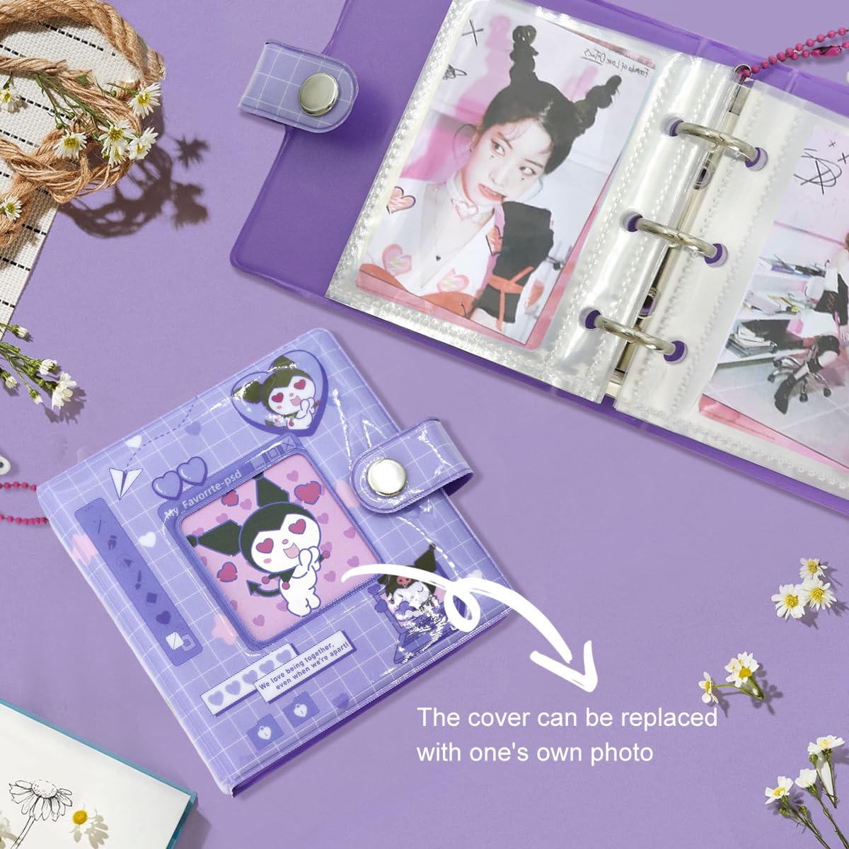 HASTHIP Kuromi Pocket Photo Album for 40 Photos with Double Sided Clear PVC Pockets | Kawaii Gift for Kpop Fans