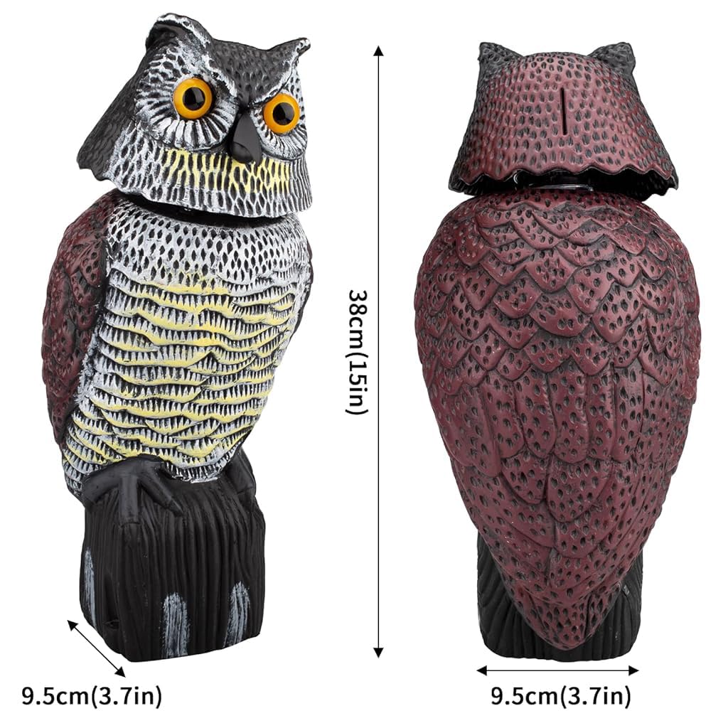 HASTHIP Outdoor Bird Repellent Devices for Balcony with 360 Degree Rotating Owl Decoys 3PCS