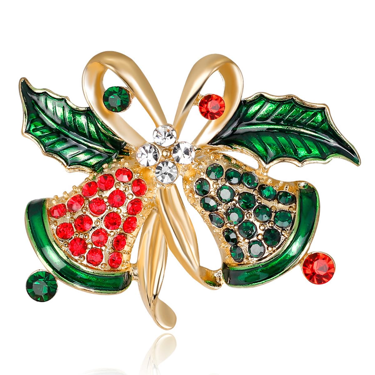 HASTHIP Christmas Brooch for Festive Outfits with Rhinestone Bell Design and Alloy Build | Gift for Women and Men
