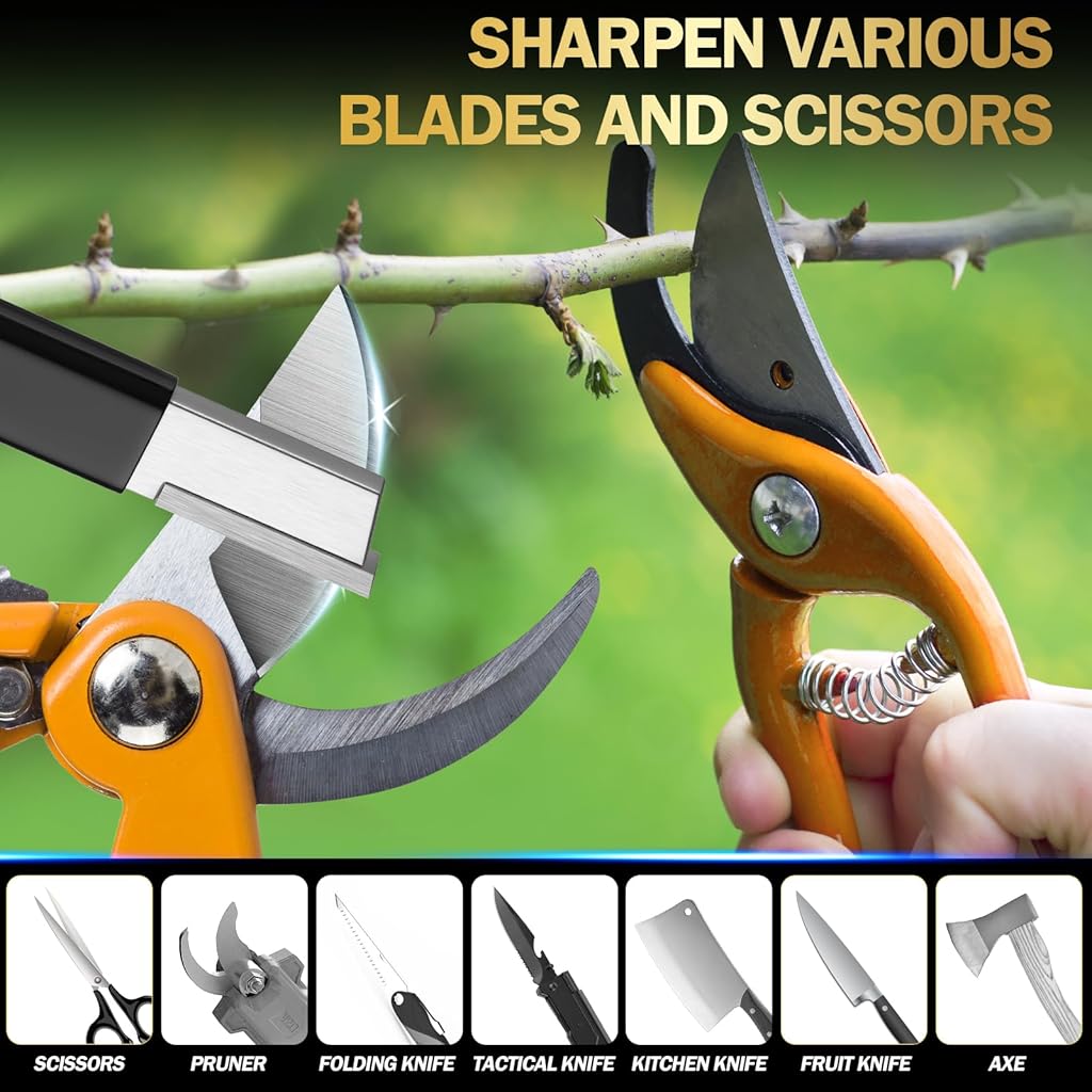HASTHIP® Garden Tool Sharpener,Pocket Carbide Shear & Scissor Sharpener,Portable Knife & Pruner for Gardening Camping Outdoor Use