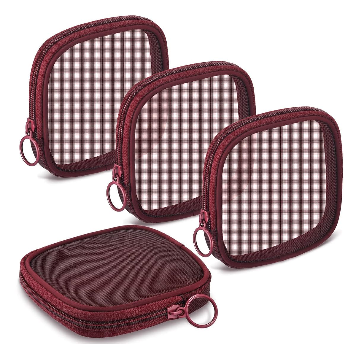 HASTHIP® 4 Piezas Bolsas de Maquillaje de Malla Pequeñas con Cremallera para Mujeres,4.7'' Cuadradas,Bolsa Cosméticos Nailon Duradera Organizador Mini para Dinero y Accesorios