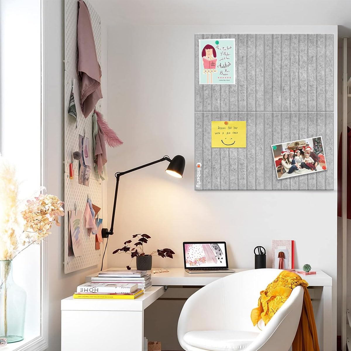 HASTHIP® 6Pcs Felt Bulletin Board Vision Board,30x30cm Self-Adhesive Wall Boards with 50pcs Drawing Pins,Felt Message for Paste Notes Photos Schedules (Grey)