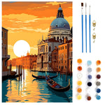 HASTHIP Paint by Numbers Kit for Adults with 16x20 Canvas and Acrylic Paint | Sunset Riverside Town DIY Wall Art Gift