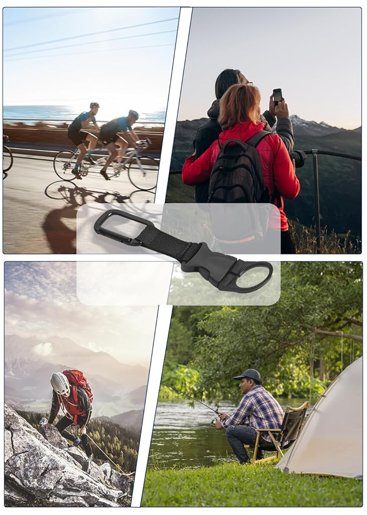 HASTHIP® 1PC Bottle Buckle Clip Hanging Portable Water Ring Holder Keychain Mineral for Backpack Belt Nylon Webbing Strap Outdoor Tactical Camping Hiking - Black