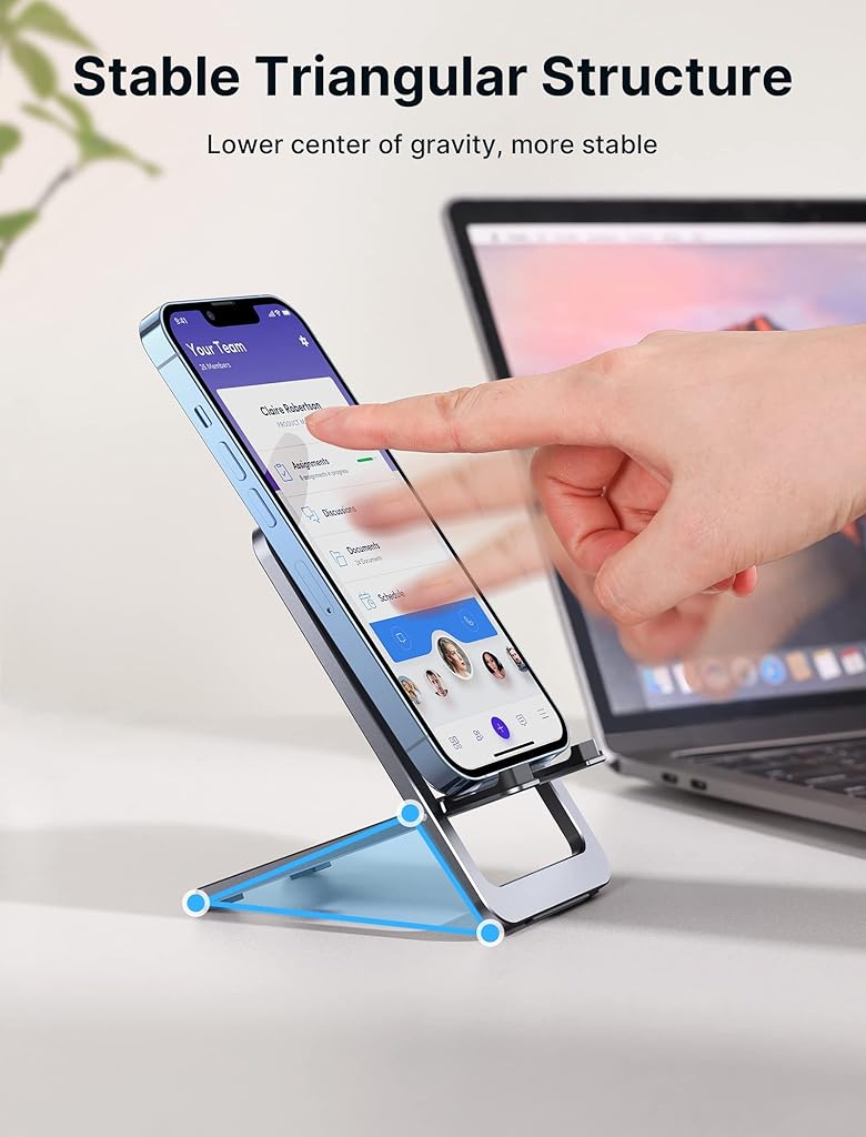 HASTHIP® SmartGadgets Universal Mobile Phone Stand for Desk, 360° Rotatable & Foldable Aluminum Adjustable Holder, Height Adjustable Cell Phone Stand Compatible with iPhone 16/15/14 Pro Max, Galaxy