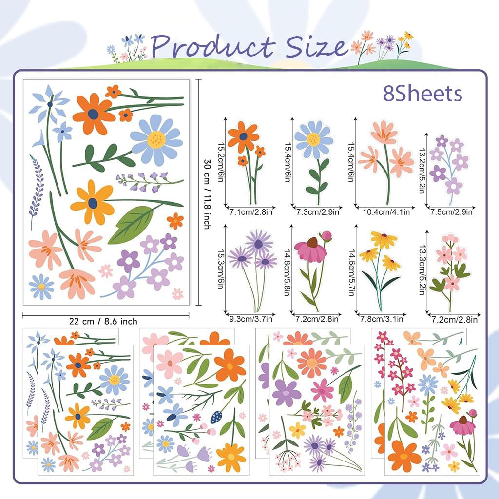 HASTHIP Wall Stickers for Home featuring 8 Sheets 102 Pcs Peel and Stick PVC Floral Decals