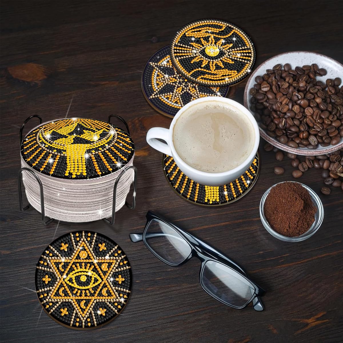 HASTHIP Diamond Painting Coasters Kit for Beginners with Holder and Anti Slip Design | 10Pcs DIY Art Set