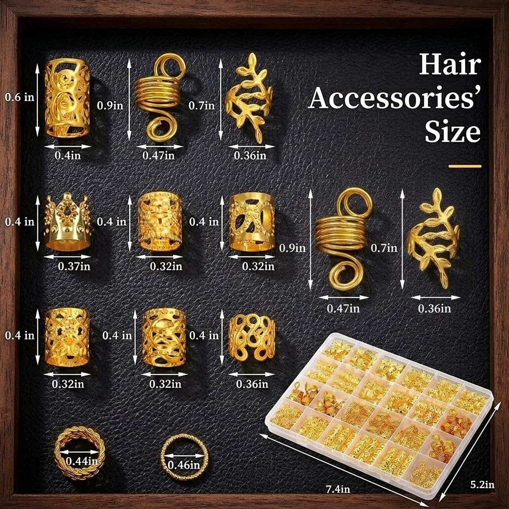 HASHITP 220-Pc Gold Hair Jewelry for Braids