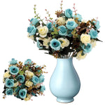 HASTHIP Artificial Rose Flowers for Home and Wedding Decoration with 2 Bundles Blue and White | Silk Fabric Realistic Rose Bouquet