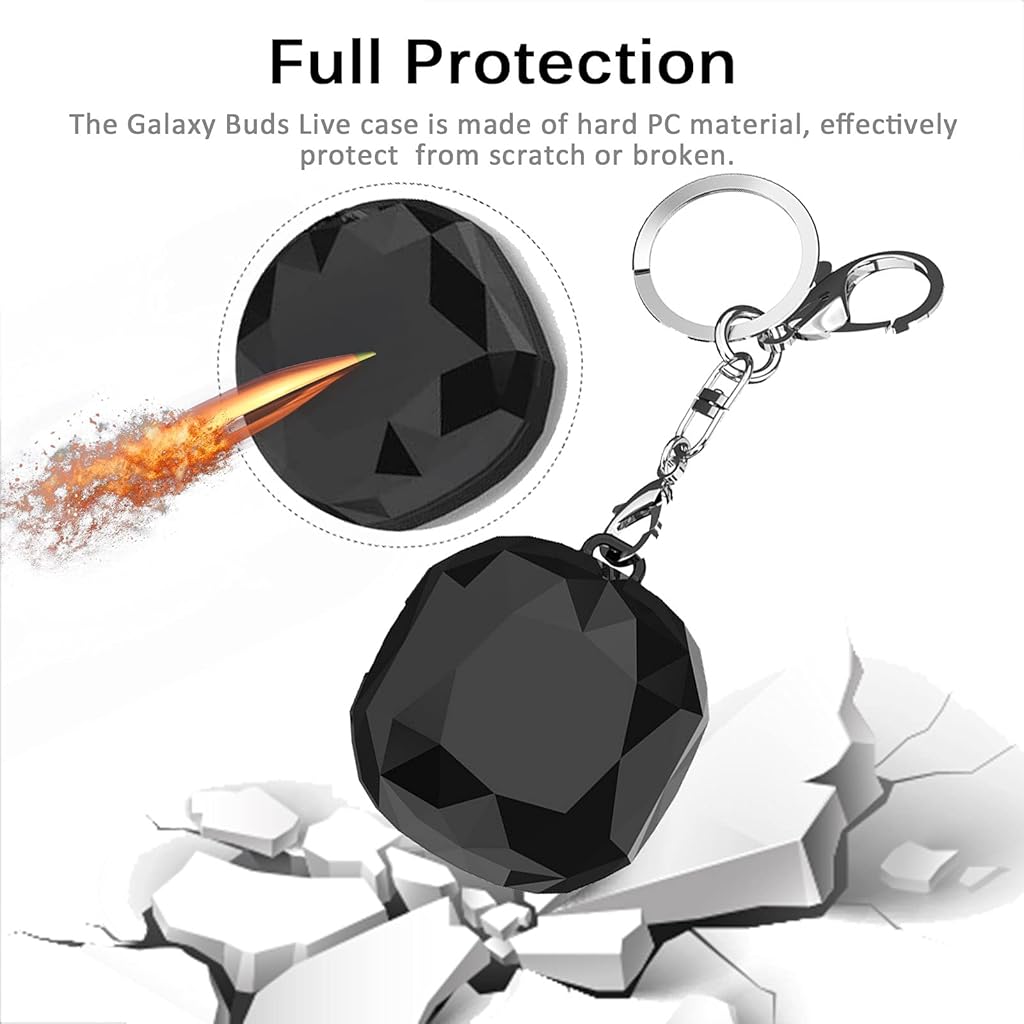 HASTHIP® Fashion Hard Protective Case for Samsung Galaxy Buds 2/Pro/Live,Shockproof Diamond Geometric PC Cover,Separate Pieces Design with Keychain for Men Women Full Protection Not Galaxy
