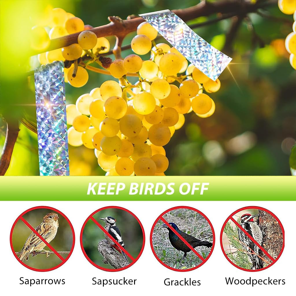 HASTHIP® 80M Bird Scare Tape Reflective - Multicolored Reflective Birds Repellent - Tapepigeon Repellent For Balcony - Garden Pigeon Scarer - Birds Deterrent Repellent Devices Tape(4.8cm*80m-2 Roll)