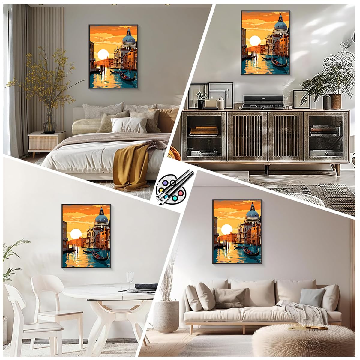 HASTHIP Paint by Numbers Kit for Adults with 16x20 Canvas and Acrylic Paint | Sunset Riverside Town DIY Wall Art Gift