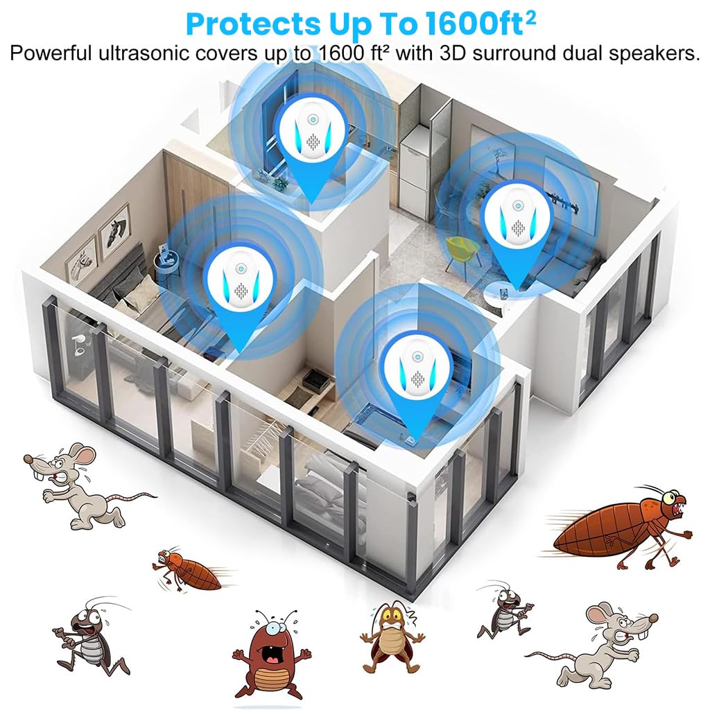 HASTHIP Ultrasonic Pest Repeller for Indoor Use with Dual Frequency Modes and Blue LED | Child & Pet Safe Plug‑in Control