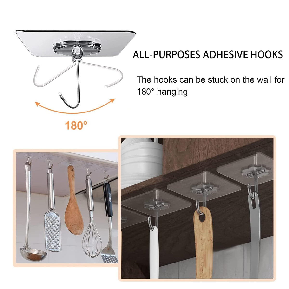 HASTHIP Stainless Steel Adhesive Wall Hooks for Home and Kitchen featuring 16 Pcs 4.5 x 2.5 cm Rustproof Design