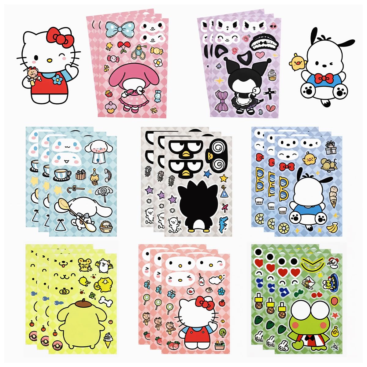 HASTHIP Kawaii Stickers Set 24 Pcs for DIY Sanrio Face Art with Waterproof PVC | Multicolor 10 cm