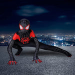 HASTHIP® Kids Spiderman Dress Suit Superhero Spider Man Costume 3D Lenses Black Spider Miles Morales, Silk-Feel Fabric Spider-Man Bodysuit Fancy Jumpsuit for Boys Girls Halloween Cosplay