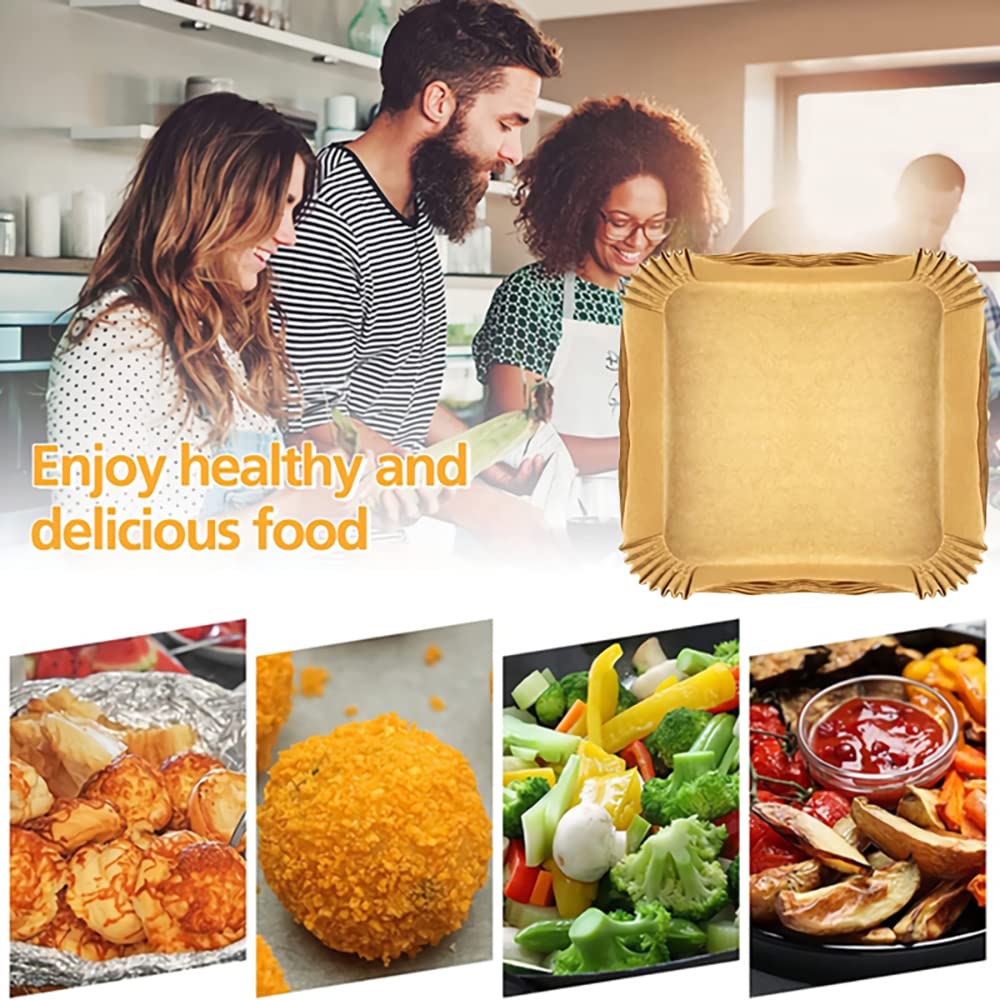 HASTHIP Air Fryer Paper Sheets for Baking and Cooking with 50Pcs 6.3 in Greaseproof Liners | Brown Parchment for Microwave and Oven Use