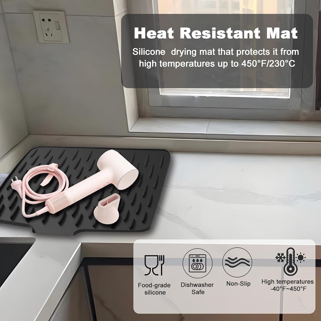 HASTHIP® Foldable Silicone Slope Drain Pad, Tableware Insulation and Anti Slip Mat, Black