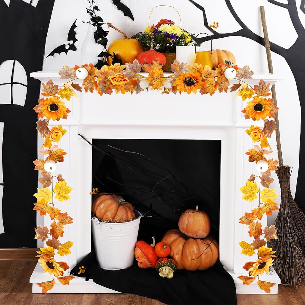 HASTHIP Autumn Maple Leaf Pumpkin Garland for Home Decor with Berries 2M 6.5FT | Fall Thanksgiving and Halloween Decoration