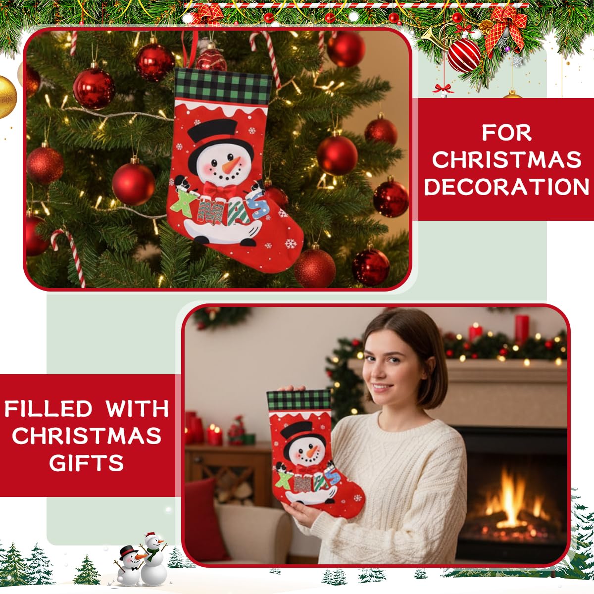 HASTHIP Christmas Stockings Set for Tree and Home Decor with 4 Designs | Santa Reindeer Snowman Style