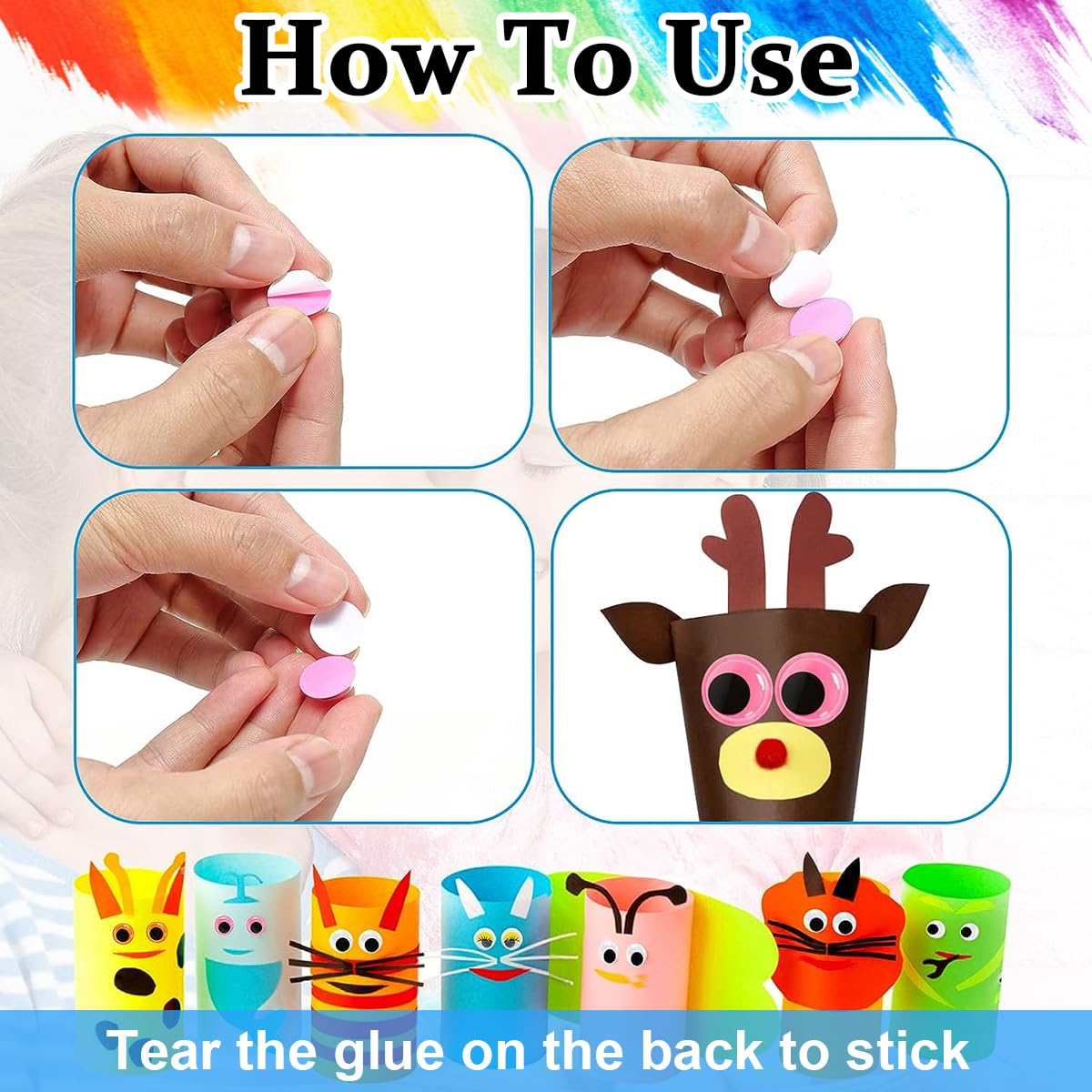 HASTHIP Googly Eyes for Crafts with Self-Adhesive Wiggle Design 1500pcs Assorted Colors and Sizes