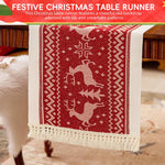 HASTHIP Christmas Table Runner for Holiday Dining with Tassel Edges 13.7x70.8 in Cotton Linen | Festive Red Elk and Snowflake Design