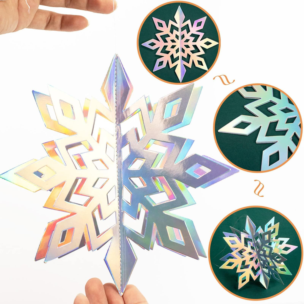 HASTHIP Christmas Snowflake Decorations for Winter Parties featuring 18PCS 3D Iridescent Paper Designs