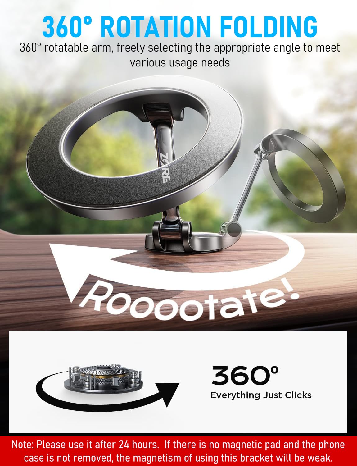Mag-Safe Car Phone Mount & Stand, 360° Rotatable Holder for iPhone 15/14/13/12 - Strong Magnet, Hands-Free GPS, Zinc Alloy Design, Easy Self-Adhesive Installation for Office Kitchen Bedroom