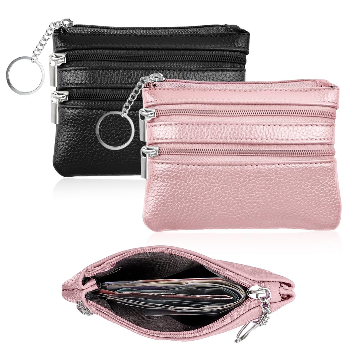 HASTHIP® Monedero de 2 Piezas con Llavero,Cartera de Cuero PU Pequeña,Titular Tarjetas para Mujer y Hombre Organizador Viaje Compacto Regalo para Parejas en San Valentín
