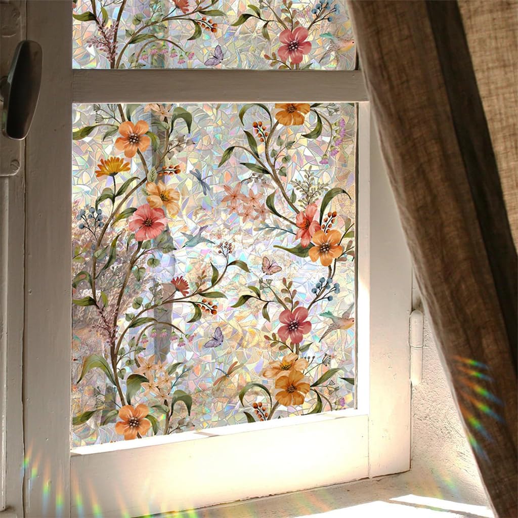 HASTHIP Privacy Glass Window Film for Home and Office with Static Cling 45cm x 2m | UV Resistant Floral Design