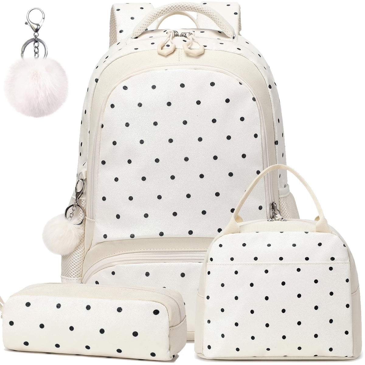 HASTHIP® Mochila Escolar para Niñas,Conjunto de 3 Piezas,Mochila con Puntos para Primaria Bolsa de Escuela Beige Ligera Resistente al Agua y Cómoda Uso Diario