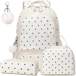 HASTHIP® Mochila Escolar para Niñas,Conjunto de 3 Piezas,Mochila con Puntos para Primaria Bolsa de Escuela Beige Ligera Resistente al Agua y Cómoda Uso Diario