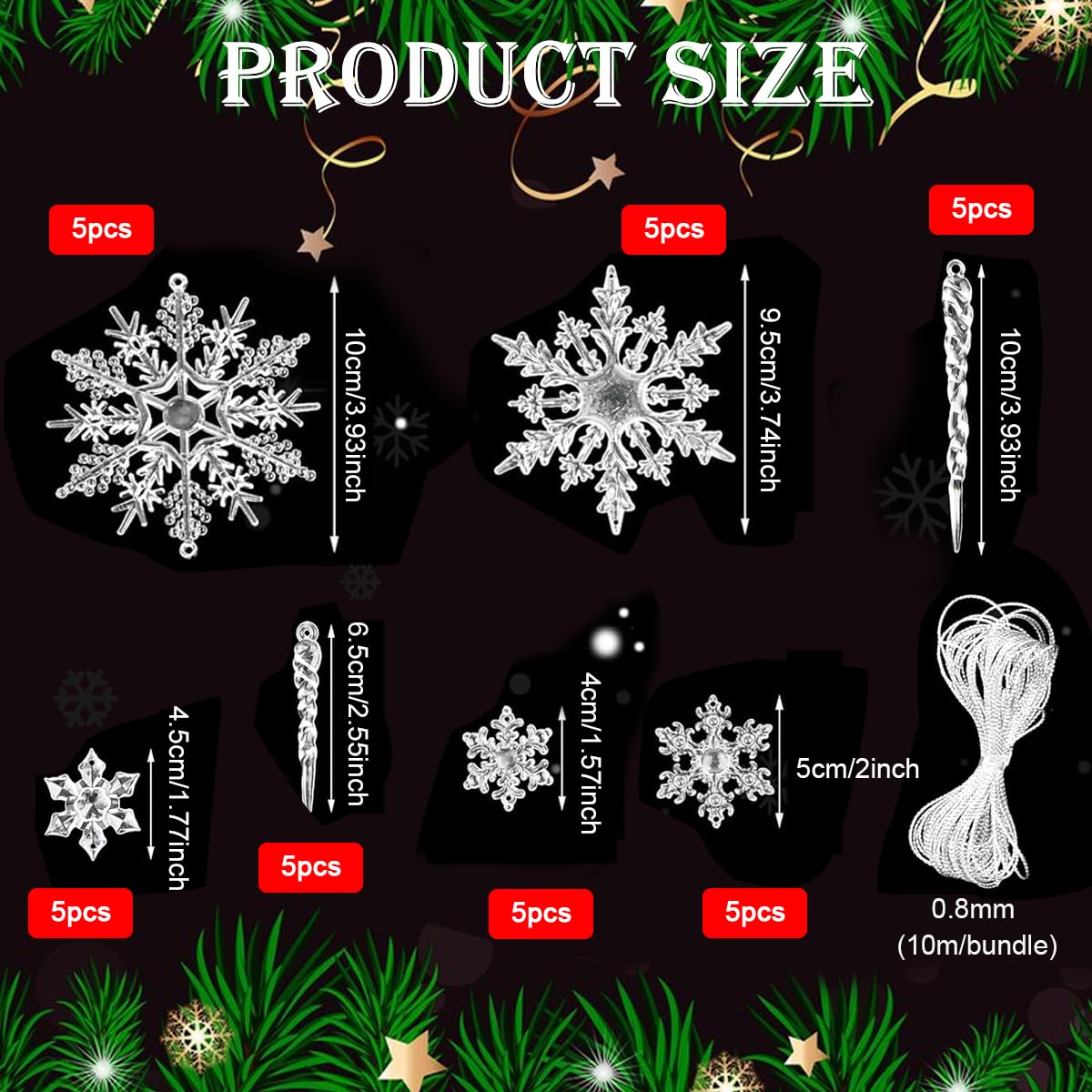 HASTHIP Christmas Tree Decorations featuring 35Pcs Crystal Acrylic Snowflake and Icicle Ornaments for Home and Window Decor | Festive Winter Display