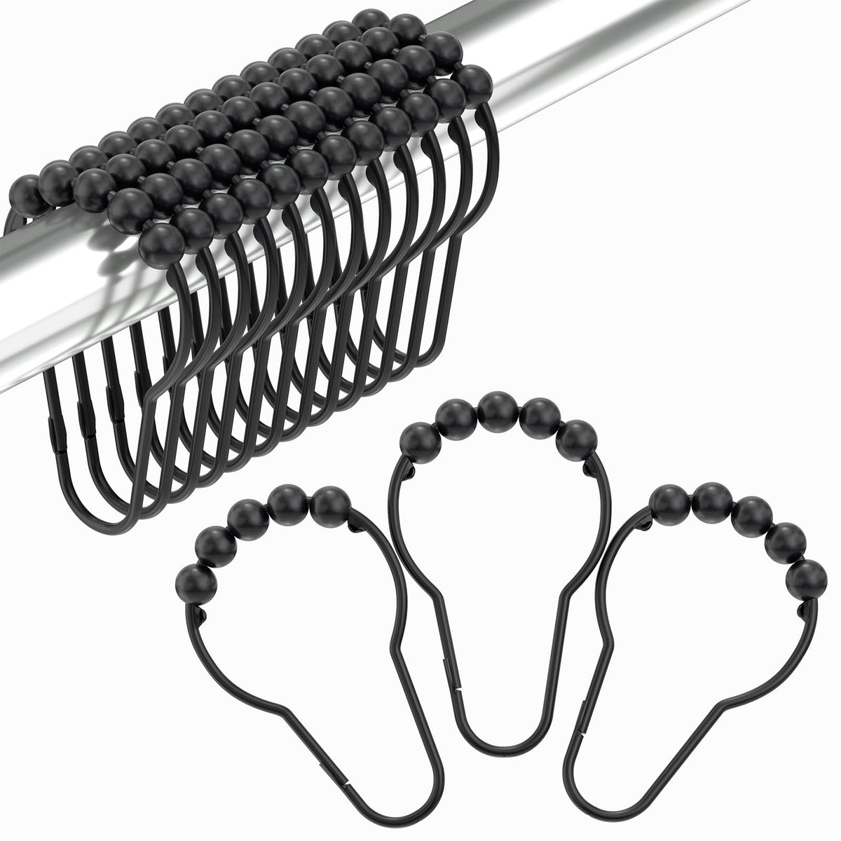 HASTHIP® Black Shower Curtain Hooks, Amazer Shower Curtain Hooks, Hook for Curtains