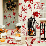 HASTHIP Halloween Horror Decals for Haunted House with 9 Sheets 95 Pcs PVC Stickers | Scary Red Handprint and Footprint Decor