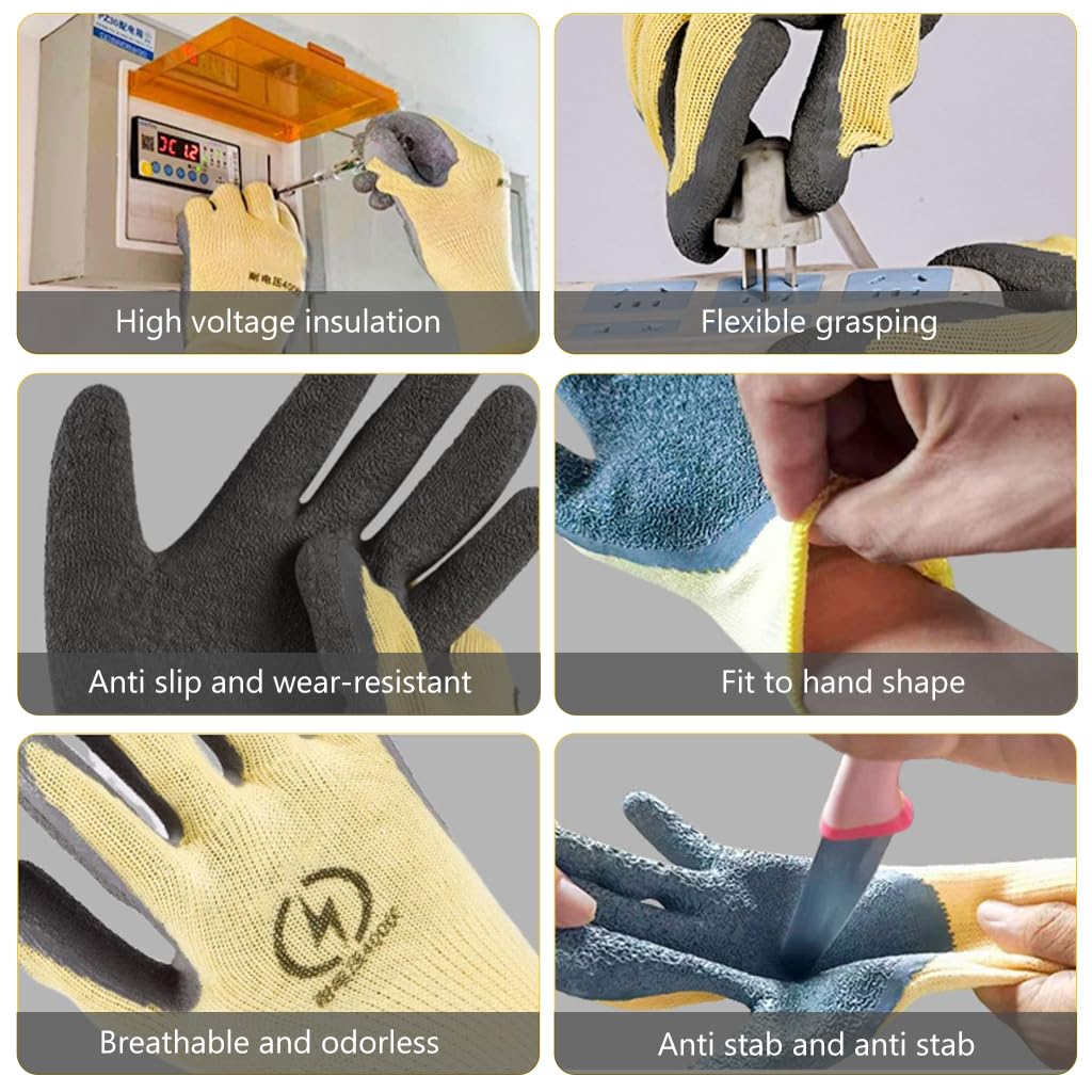 HASTHIP® 400V High Voltage Resistant Electrician Work Gloves with Full Palm Rubberization, Enhanced Dexterity & Comfort