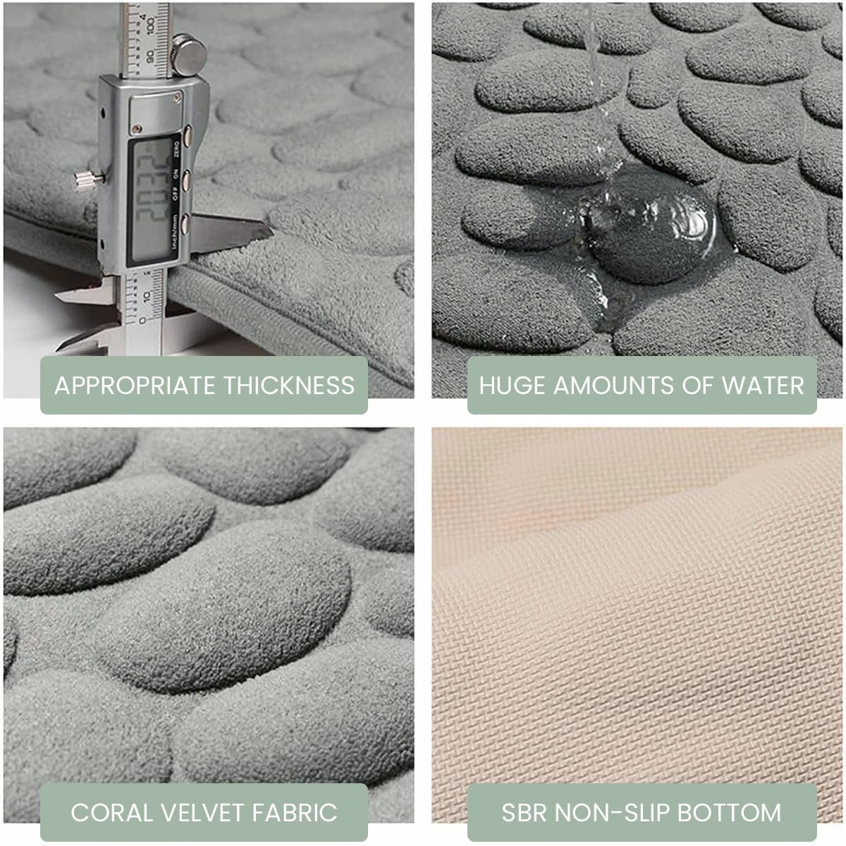 15.7 x 23.6" Memory Foam Bath Mat Cobblestone Bathroom Rugs, Super Water Absorbent Bath Mats for Bathroom Machine Washable Bath Rugs