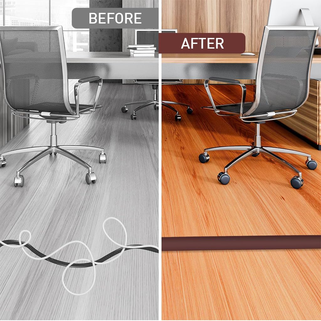HASTHIP® 6.6ft Floor Cord Cover PVC Rubber 1.18 Inches Width Cable Protector Self Adhesive Removable Cord Protector Sleeve Cuttable Cord Protector Sleeve