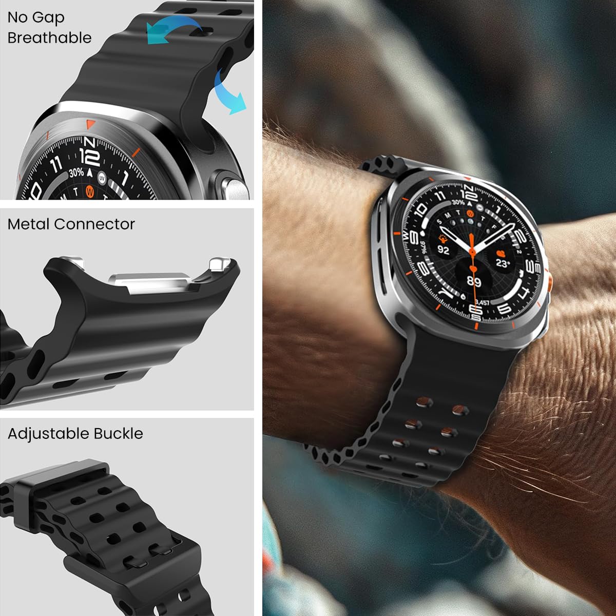 Compatible with Samsung Galaxy Watch 7 Ultra Band 47mm, Silicone Sport Strap Marine Bands for Galaxy Watch Ultra 2024 Men Women