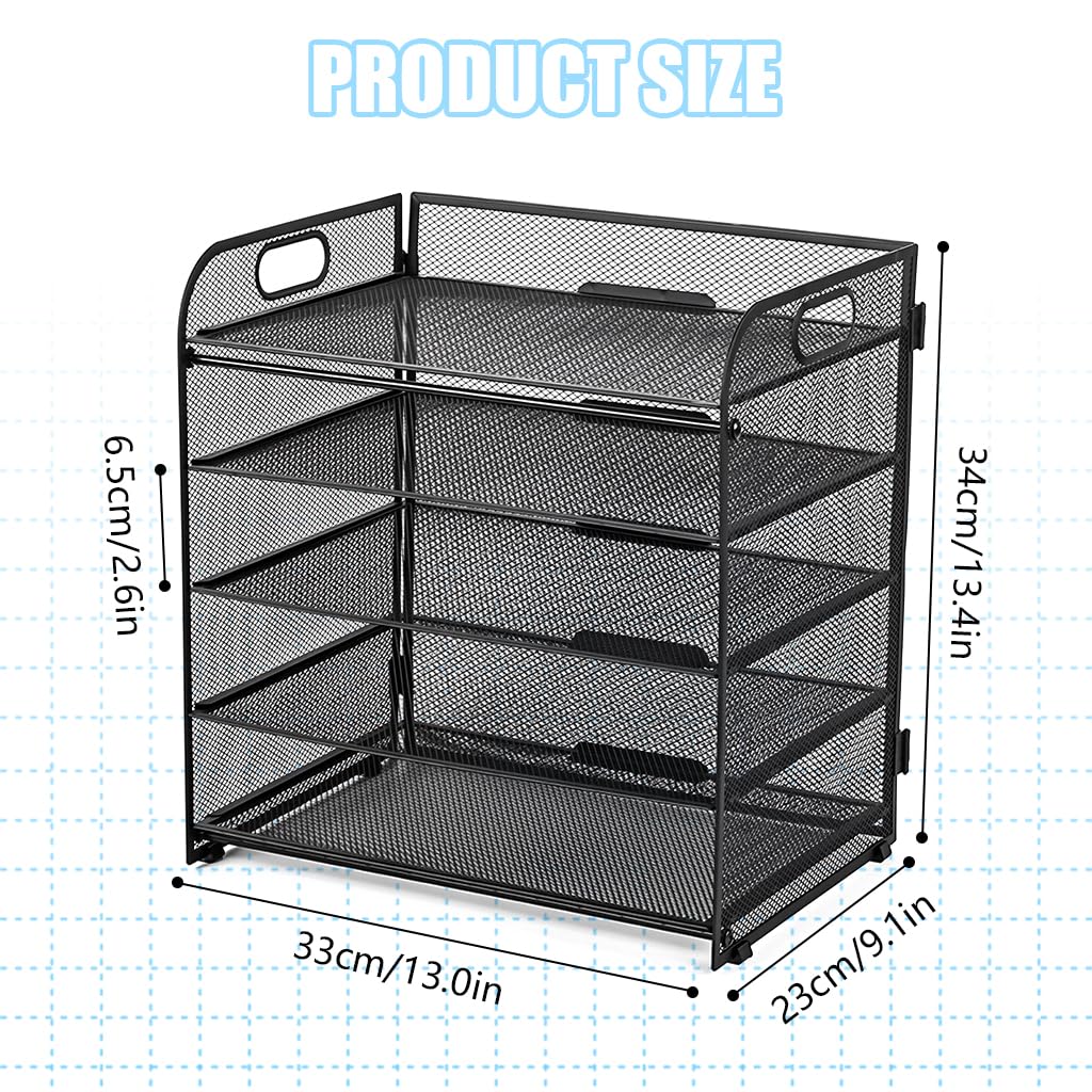 HASTHIP File Holder for Office and School Use featuring 5 Layers with Metal Mesh Handle | 32.5x32.5x23 cm Desk Organizer
