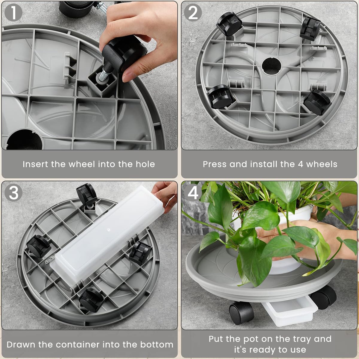 HASTHIP Plant Pot Stand for Easy Plant Movement with Wheels featuring 26cm Round Caddy | Food Grade PP Resin